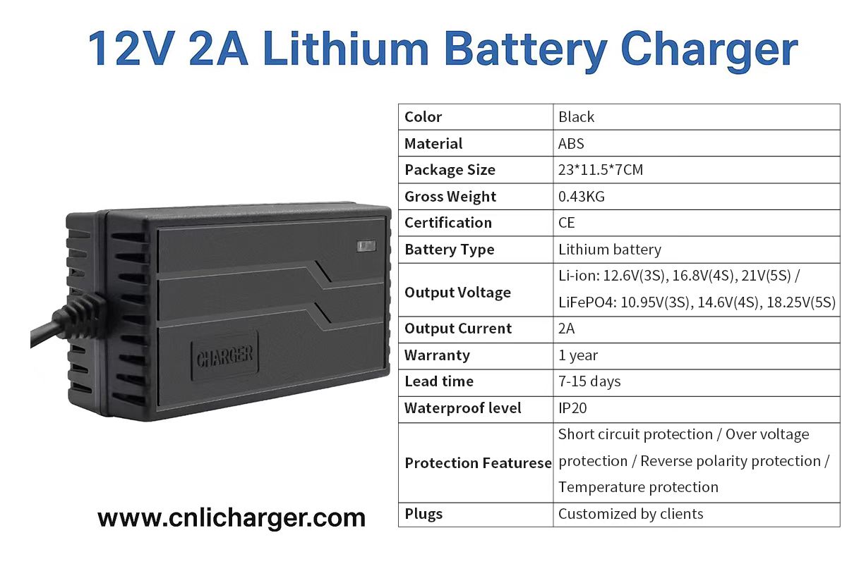 12V 2A Lithium Battery Charger Specification Parameters | CNLI Charger