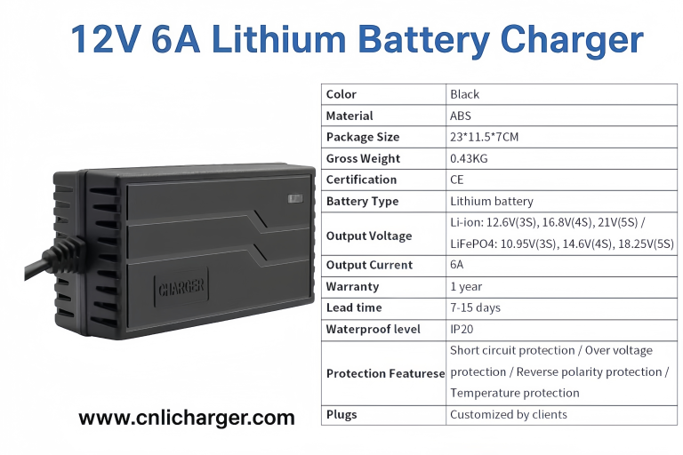 12V 6A lithium battery charger
