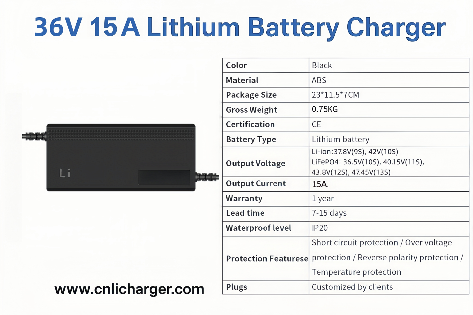 36V 15A lithium battery charger