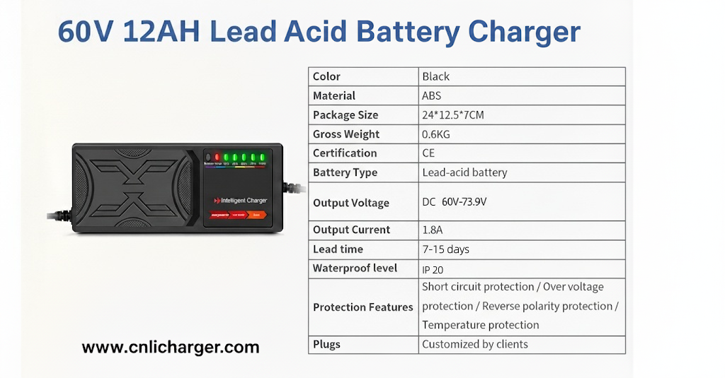 60V 12AH Lead Acid Battery Charger Specification Parameters | CNLI Charger