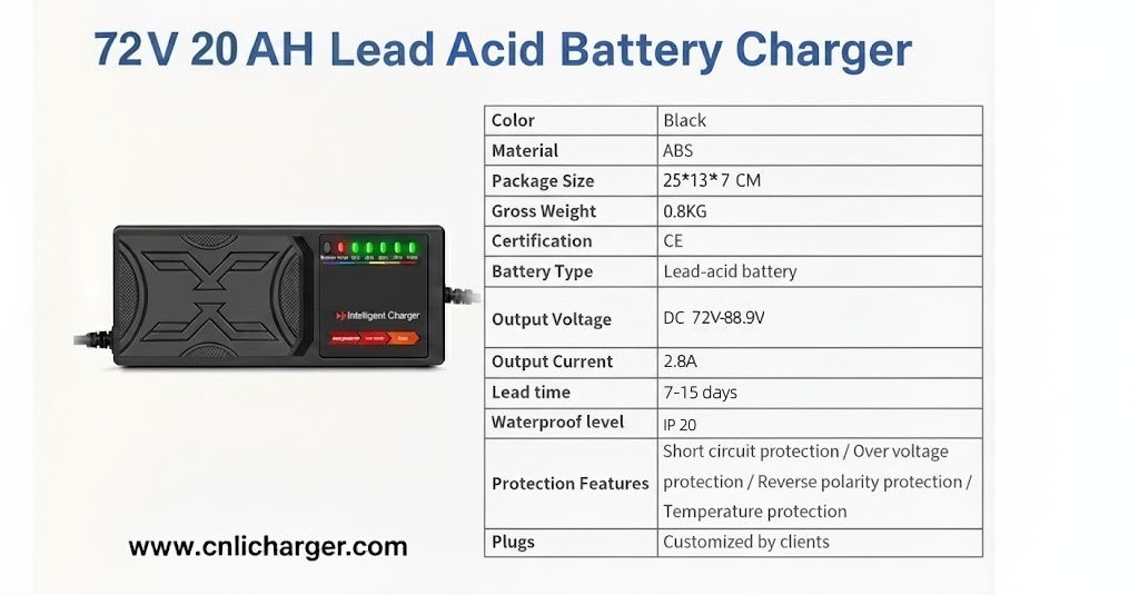 72V 20AH Lead Acid Battery Charger Specification Parameters | CNLI Charger