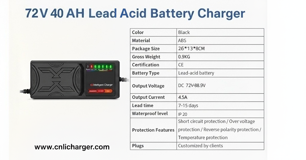 72V 40AH Lead Acid Battery Charger Specification Parameters | CNLI Charger