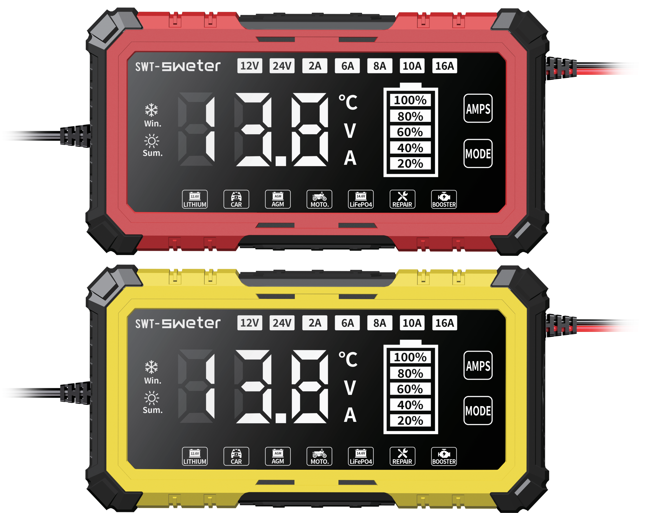 SWT-1608 12V 16A 24V 8A smart battery charger with booster