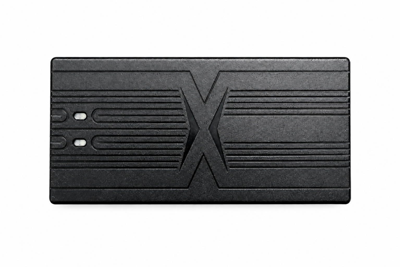 Black plastic battery charger housing